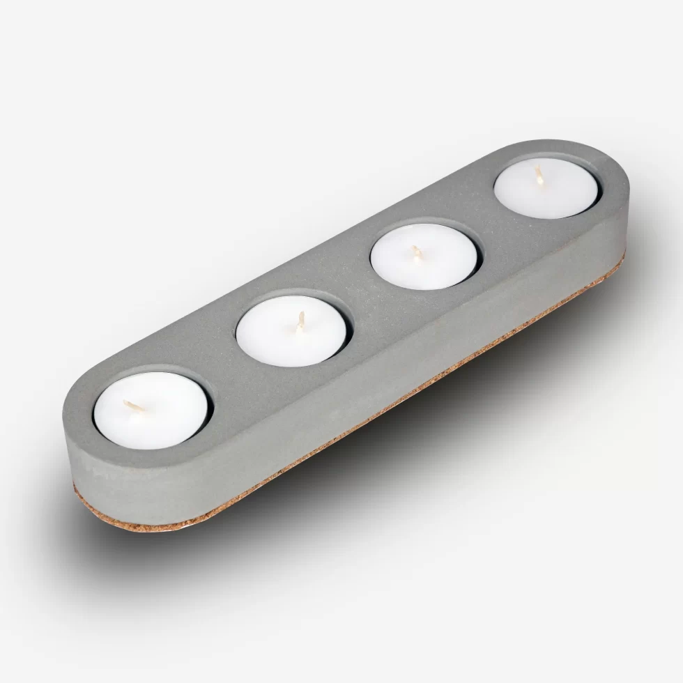 Cereus Inytium Serisi Dörtlü Gri Renk Beton Tealight Mumluk