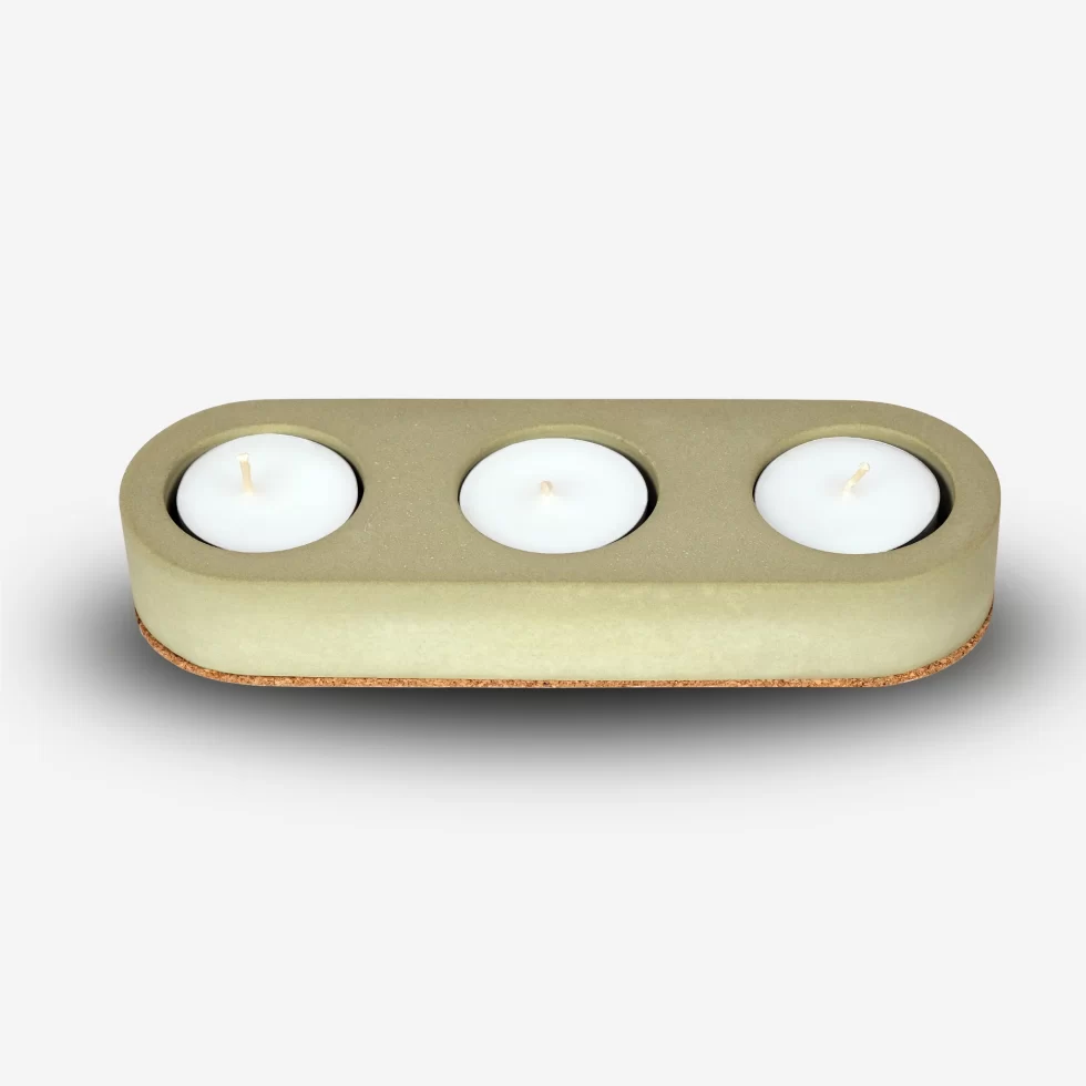 Cereus Inytium Serisi Üçlü Haki Renk Beton Tealight Mumluk
