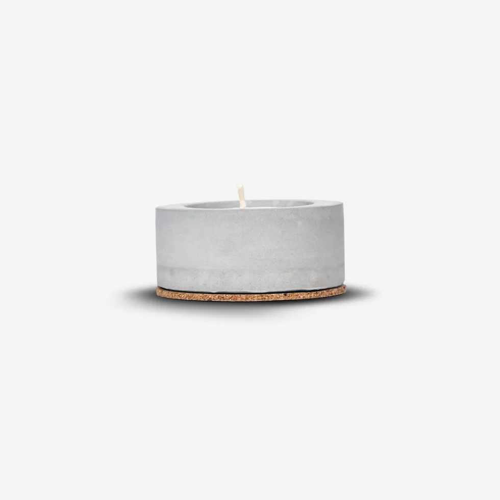 Cereus Inytium Serisi Tekli Gri Renk Beton Tealight Mumluk