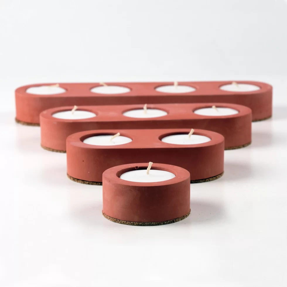 Cereus Inytium Serisi Kiremit Renk Beton Tealight Mumluk