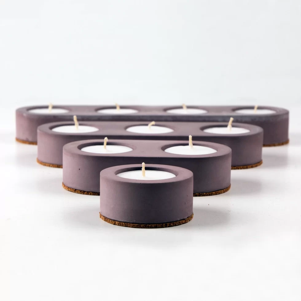 Cereus Inytium Serisi Mürdüm Renk Beton Tealight Mumluk