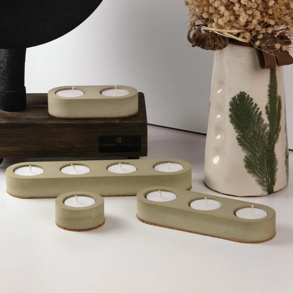 Cereus Inytium Serisi Haki Renk Beton Tealight Mumluk